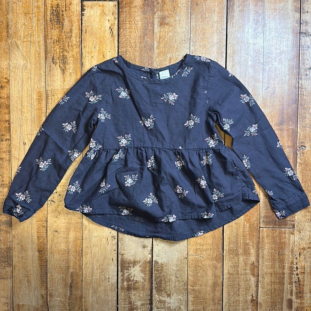 Oshkosh shirt size 5T Floral Long Sleeve Shirt gray pink peplum spring